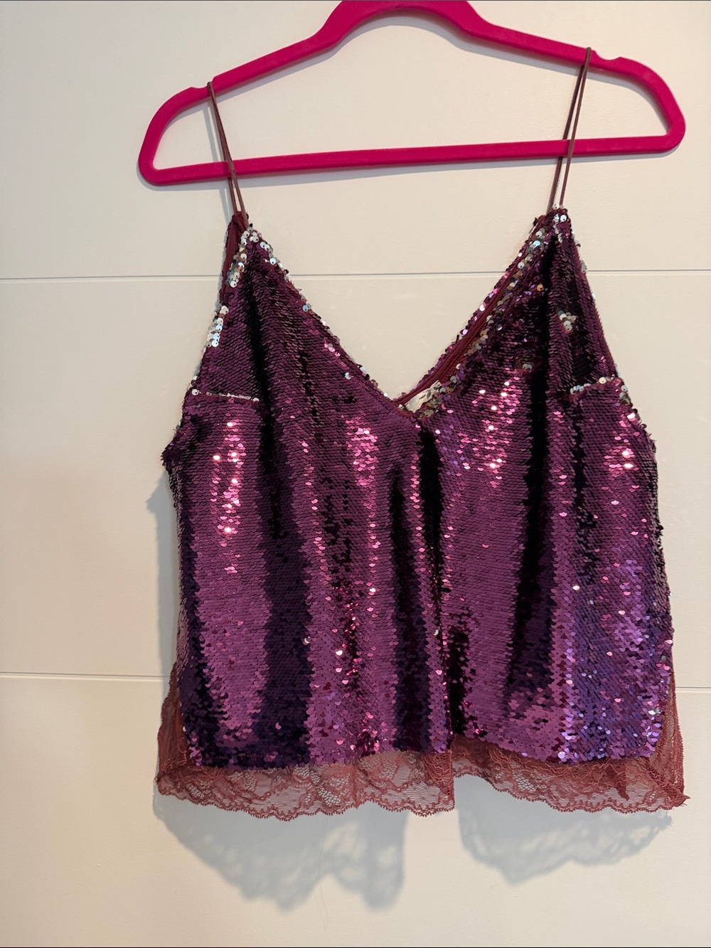 Free People Purple Sequin Lace Trim Cami Top